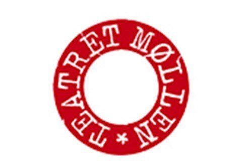 En rød cirkel med ordene teater motten indeni