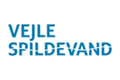 A blue and white logo for vejle spildevand