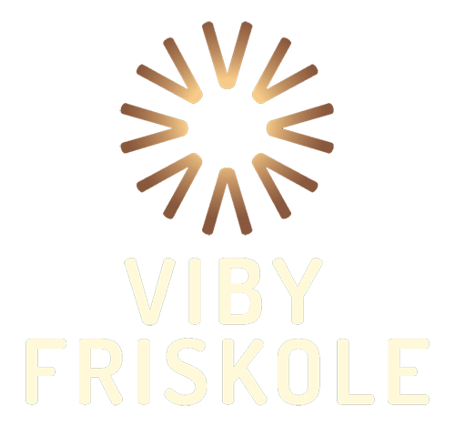 Et logo for en virksomhed der hedder viby friskole med en sol i midten.