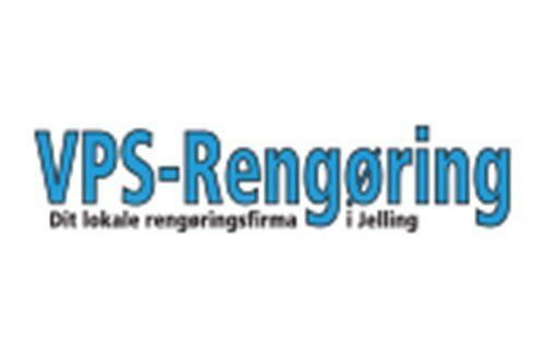 A blue and white logo for vps-rengøring