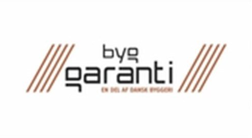 Et logo for byg garanti på hvid baggrund