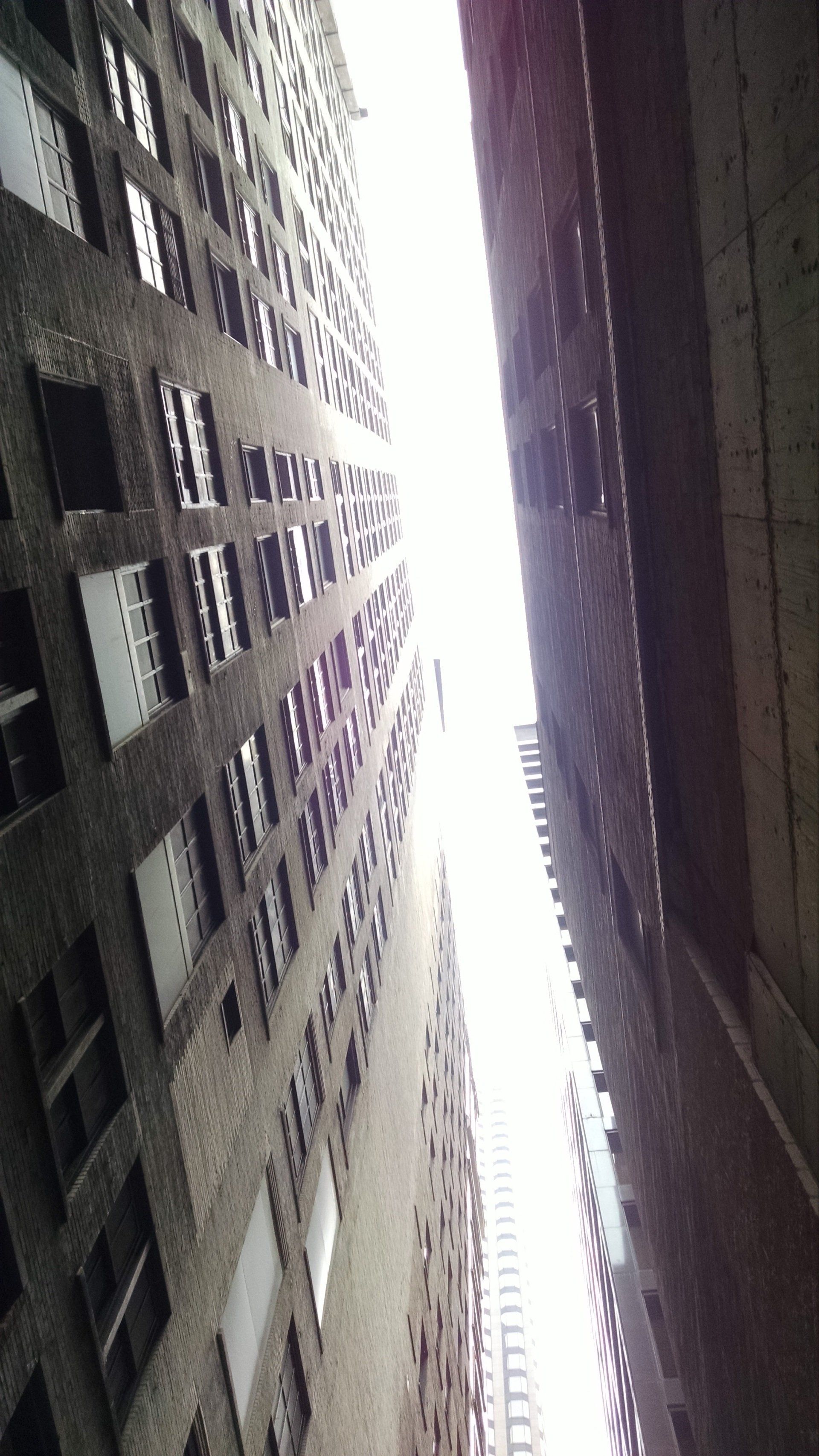 Looking up at a tall building with a lot of windows