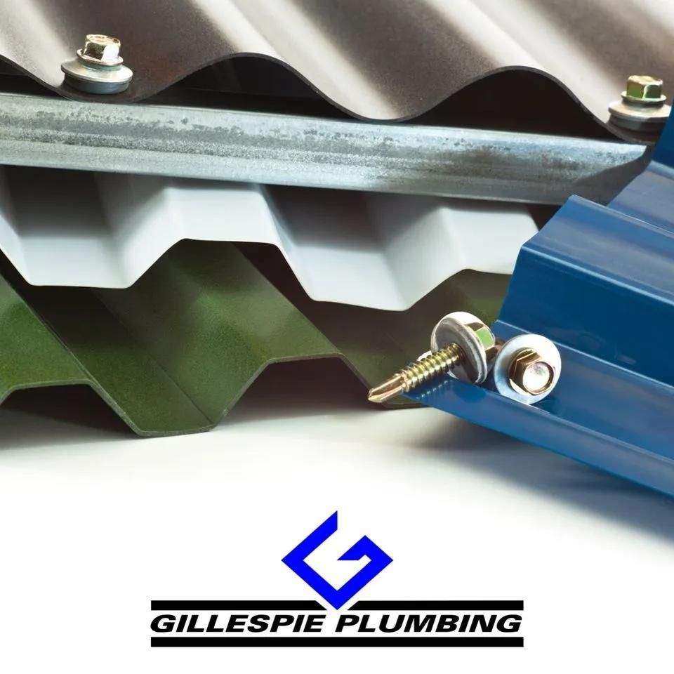 A Sign for Gillespie Plumbing Shows a Roof — Gillespie Plumbing in Grafton, NSW