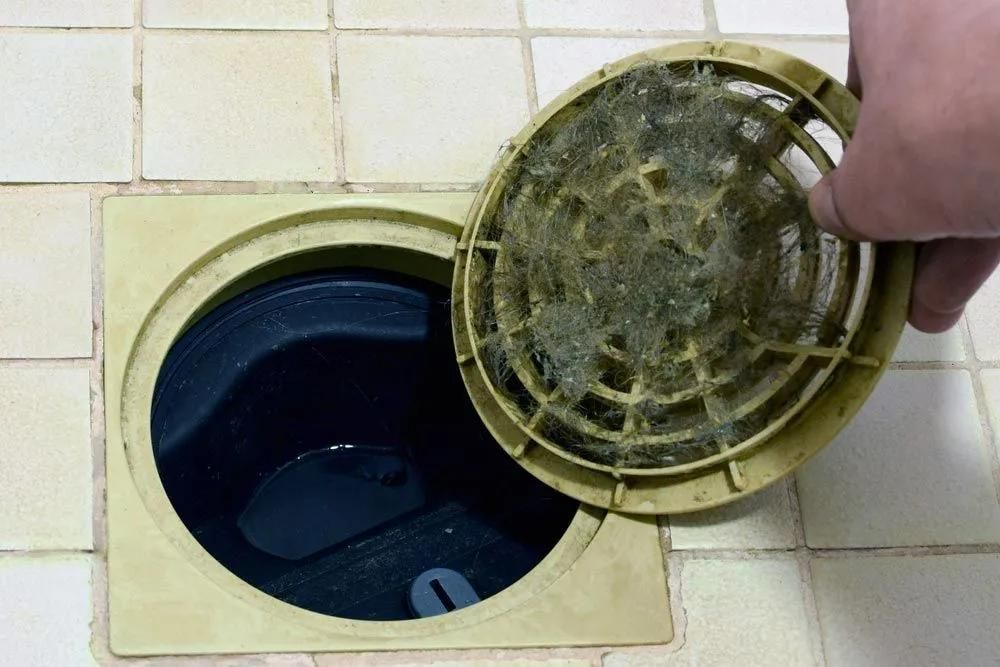 A Person Is Cleaning a Drain with A Dirty Filter — Gillespie Plumbing in Grafton, NSW
