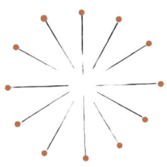 Orange dots connected by thin black lines in a radial starburst pattern on white background