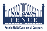 Logo for Solanos Fence: blue gate silhouette with text 
