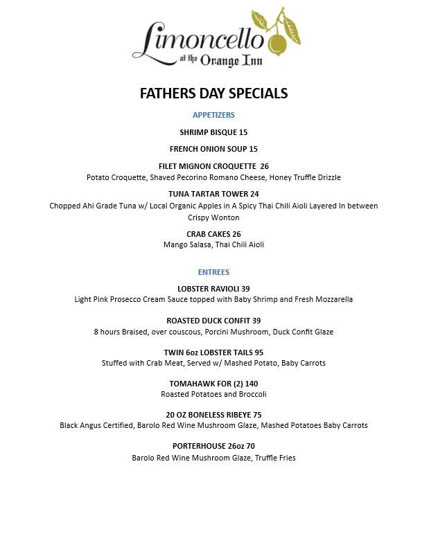 A menu for a restaurant for father 's day specials.