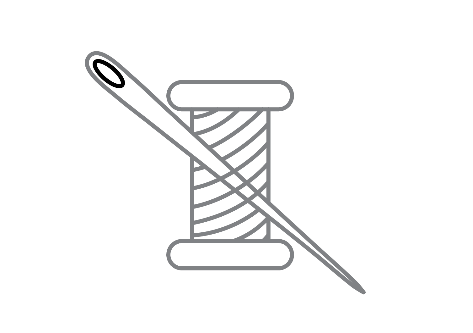 Symbol: Eine Nähnadel, die diagonal über eine Garnrolle positioniert ist.