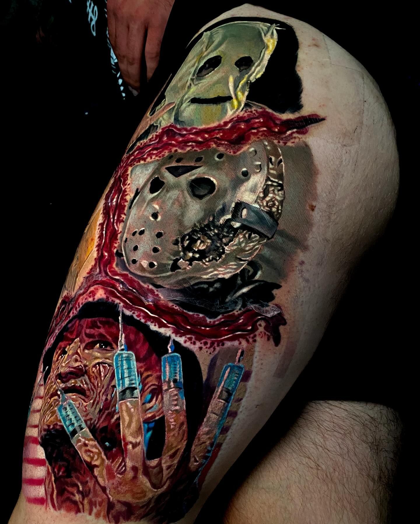 Three Horror Icon Tattoo - Anaheim, CA - Dave James Tattoos