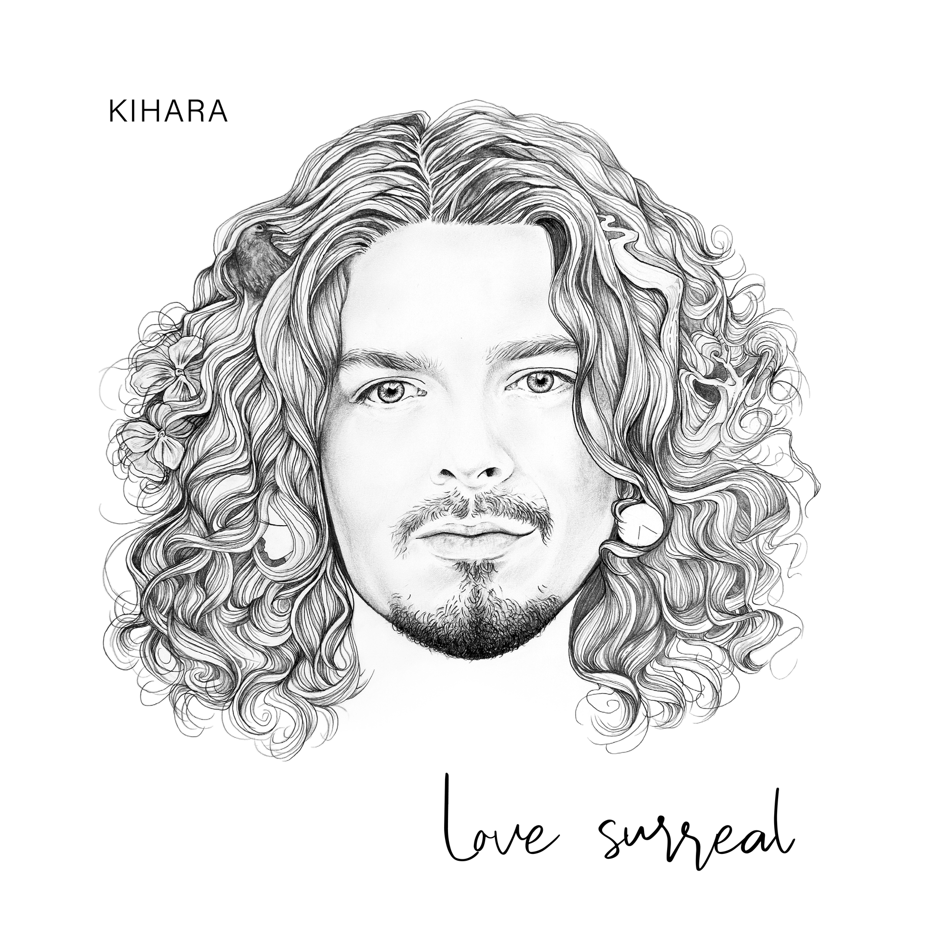 Piirroskuva Juho Kihara Pitkäsestä mustalla ohuella tussilla piirrettynä valkoista taustaa vasten.