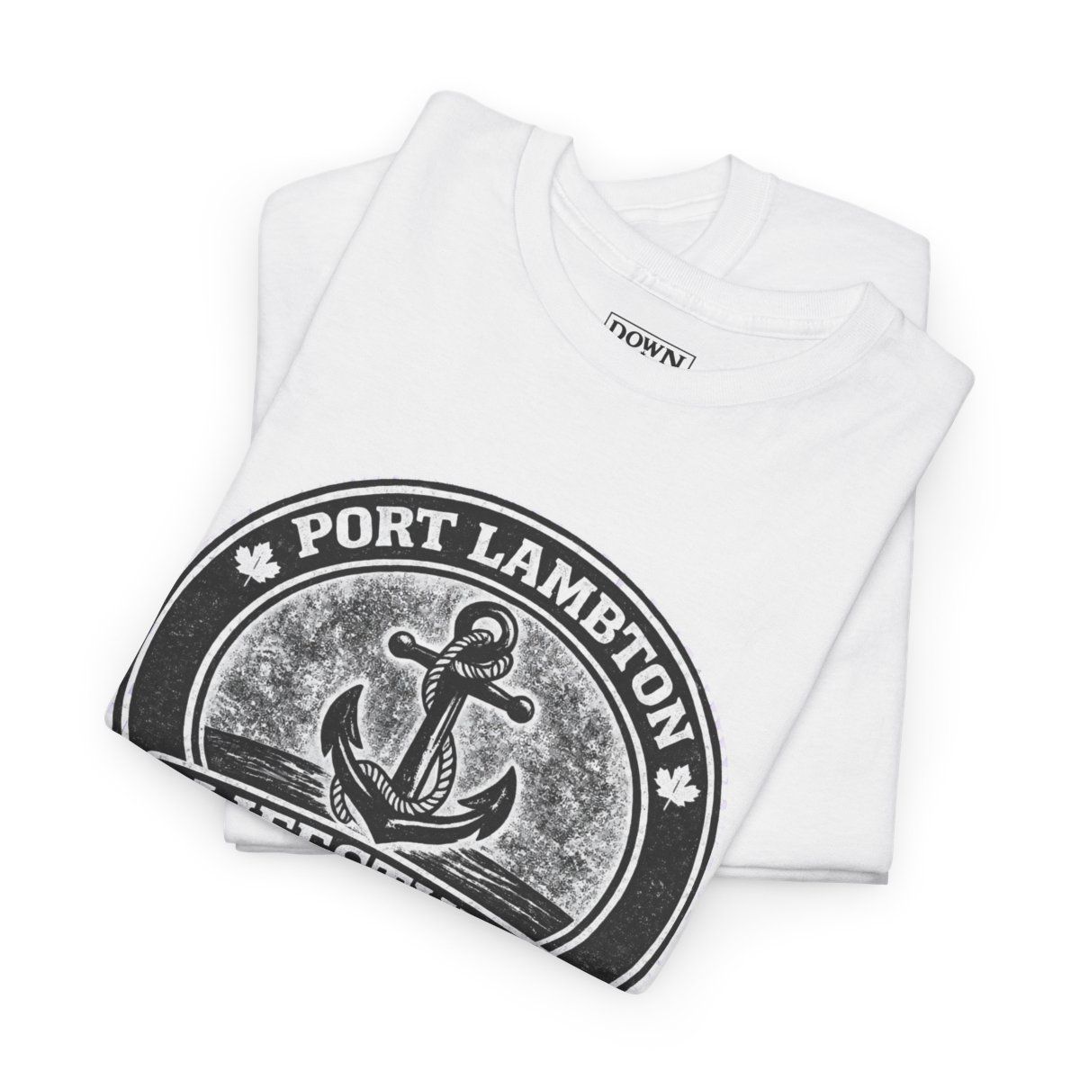 Light blue t-shirt with a black and white 