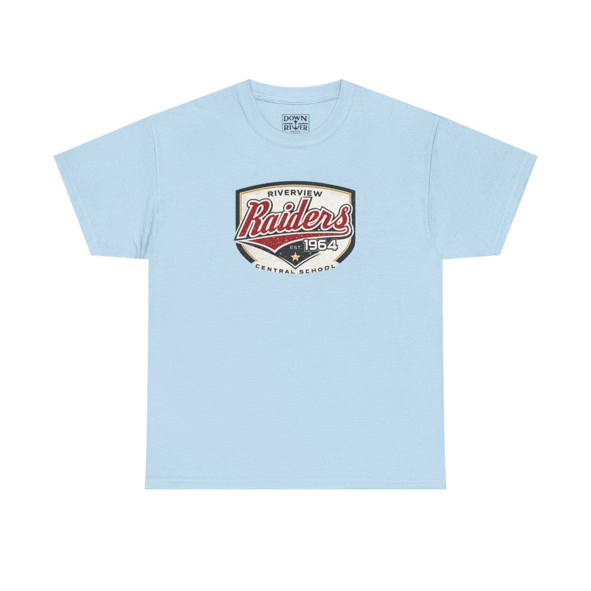 Light blue t-shirt with a vintage-style 