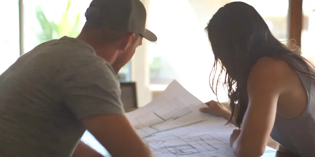 Contractor and homeowner reviewing Huntington Beach ADU Plans 