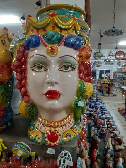 Coppa In Ceramica Per Lampadario 30 Cm – Santo Stefano Di Camastra – Attacco E27 – Decoro Giulia