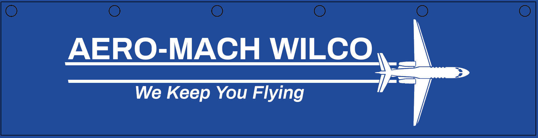 A blue and black logo for wilco on a white background.