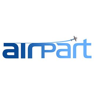 A logo for an airport with a plane on it.