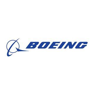 The boeing logo is blue and white on a white background.