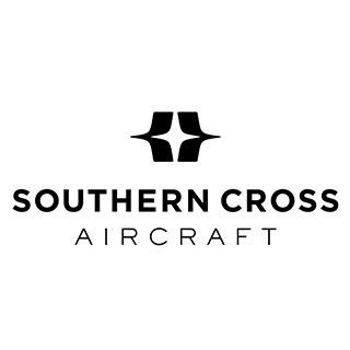 The logo for southern cross aircraft is black and white.