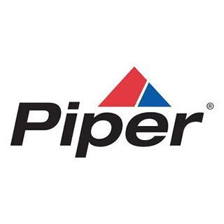 A piper logo with a red , blue and white triangle on a white background.