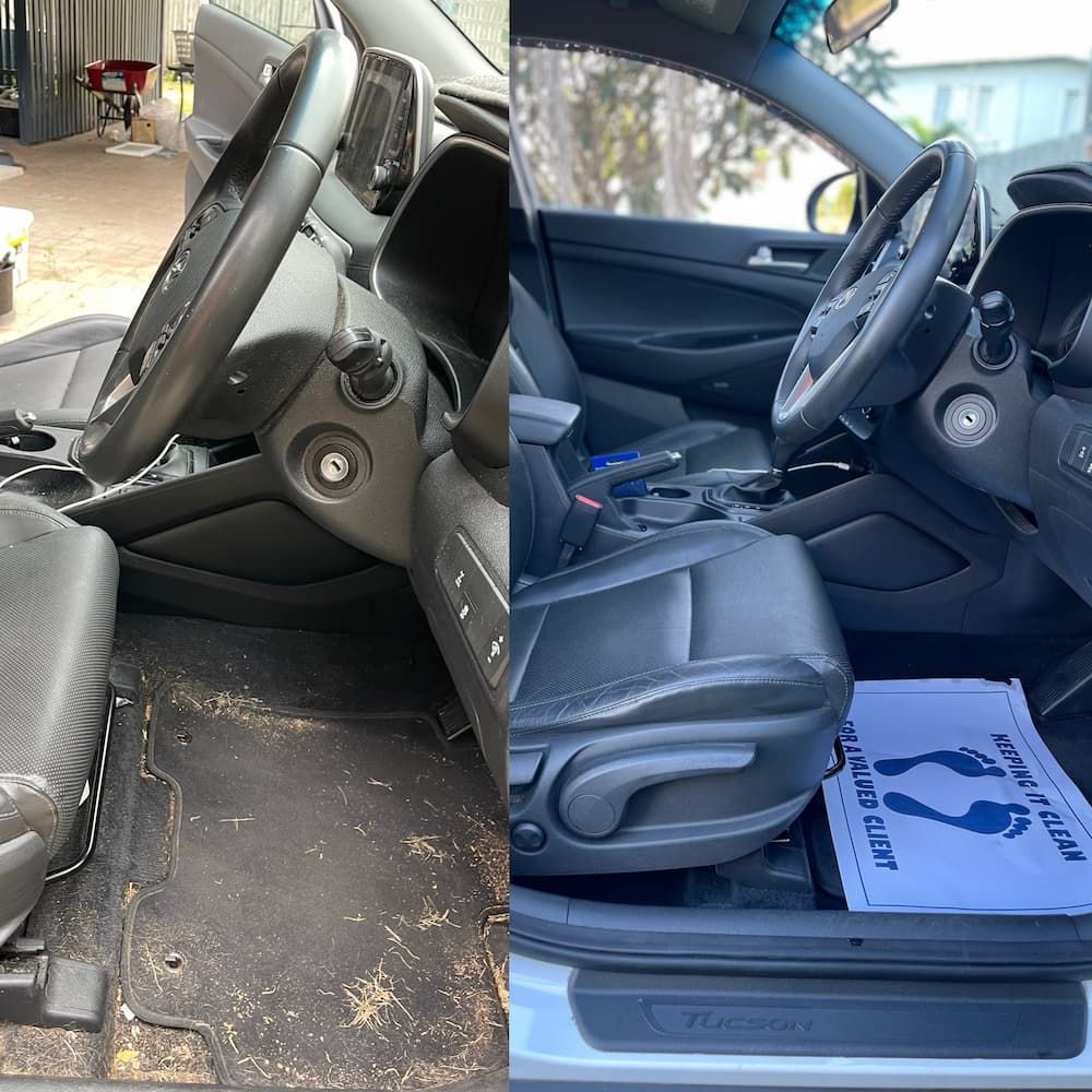 A Before and After Picture of the Interior of a Car — Best Car Detailing in Vincent, QLD