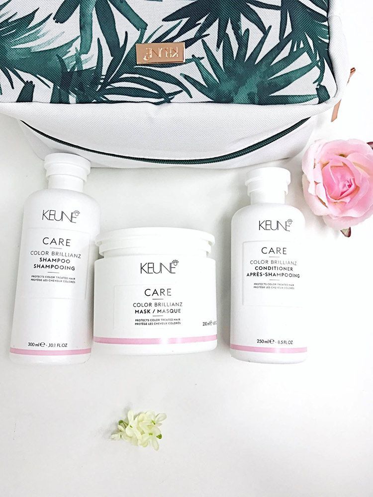 A Bottle of Keune Care Shampoo, Conditioner, and Mask are on a Table Next to a Purse — Instyle Hair on B in Berserker, QLD