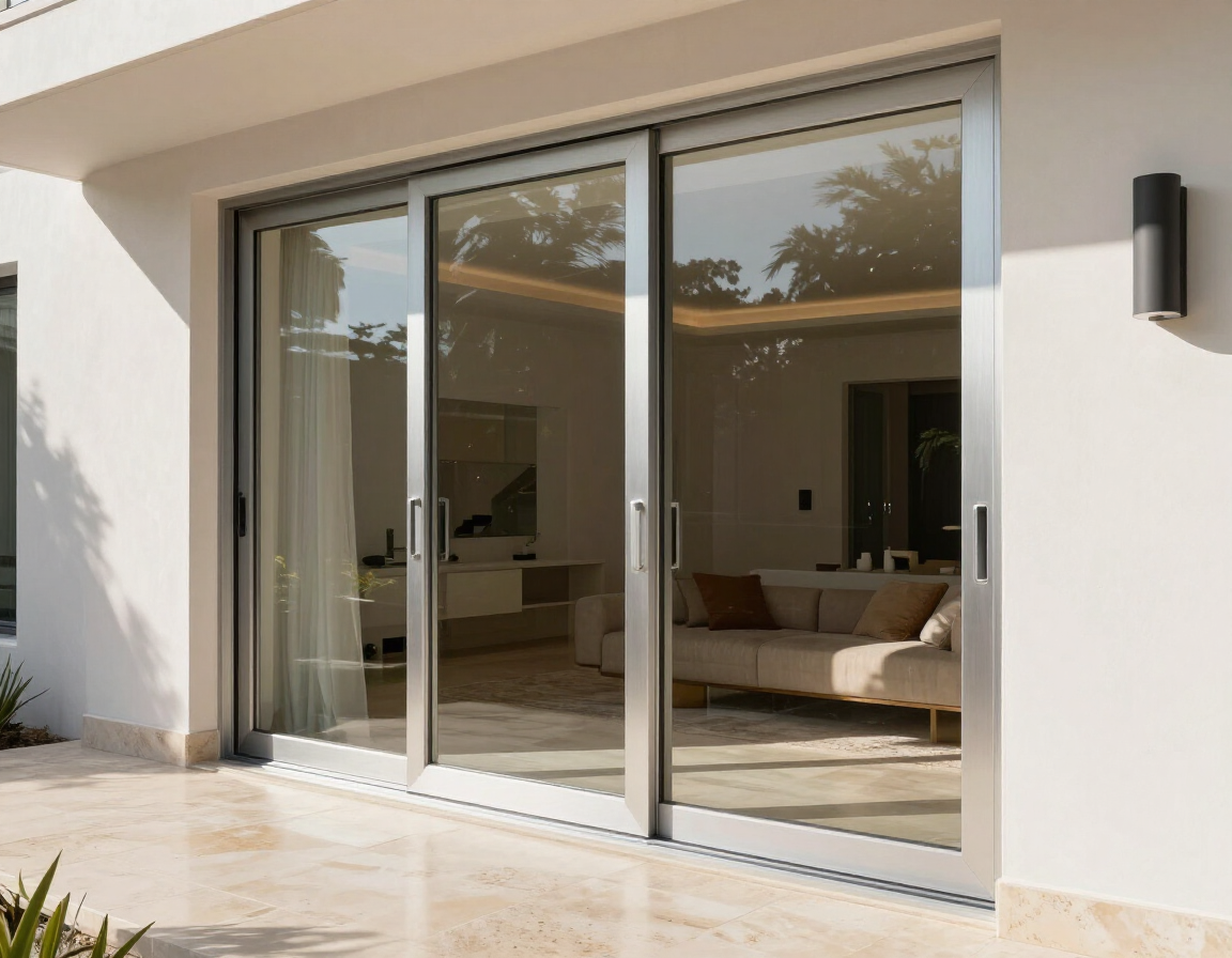Puerta corrediza de aluminio y vidrio templado instalada en una residencia moderna