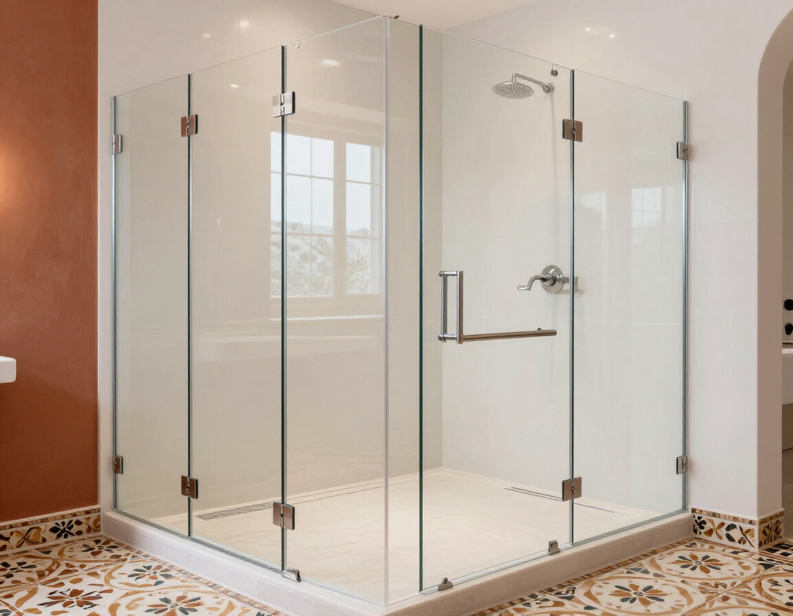 Cancel de baño de vidrio templado con herrajes de aluminio en un baño moderno