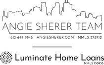 The logo for the angie sherer team is a line drawing of a city skyline.