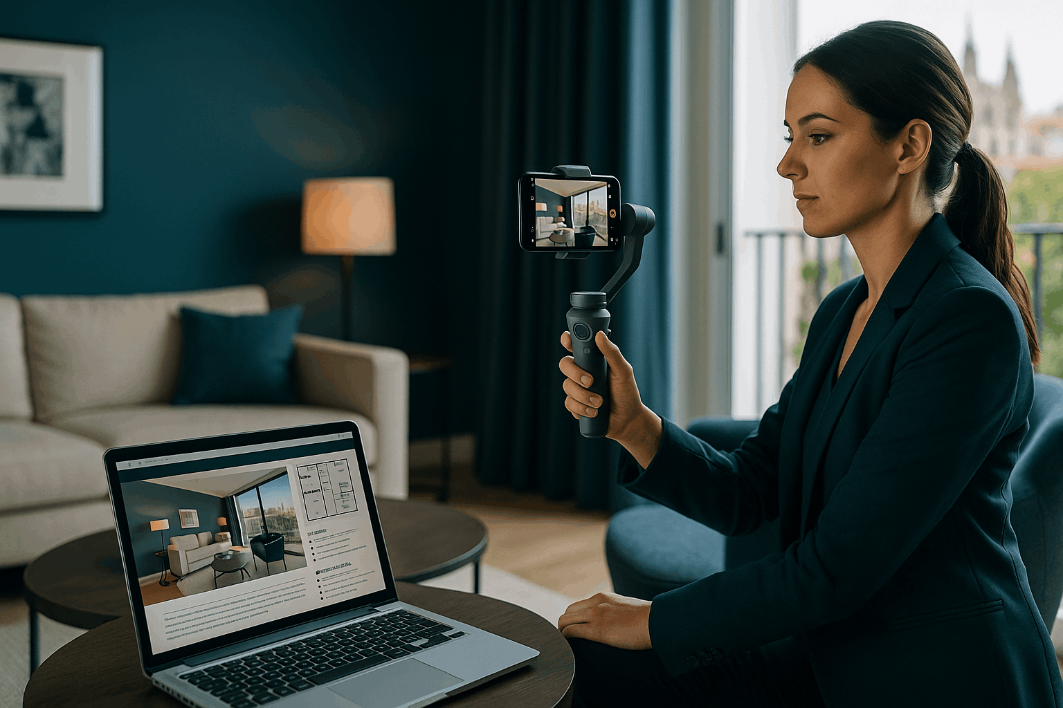 Una mujer haciendo un video inmobiliario