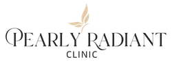 The logo for pearly radiant clinic has a butterfly on it.