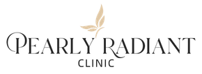 The logo for pearly radiant clinic has a butterfly on it.