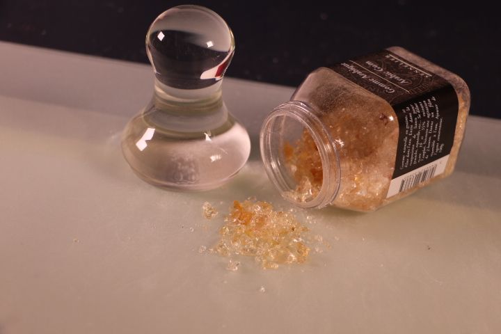 Gum Arabic needs grinding before dissolving into hot water