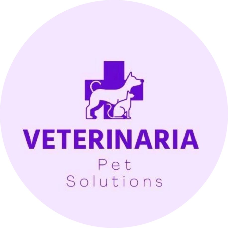 Logotipo morado con una cruz, la silueta de un perro y un gato; el texto dice 