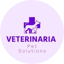 Logotipo morado con una cruz, la silueta de un perro y un gato; el texto dice