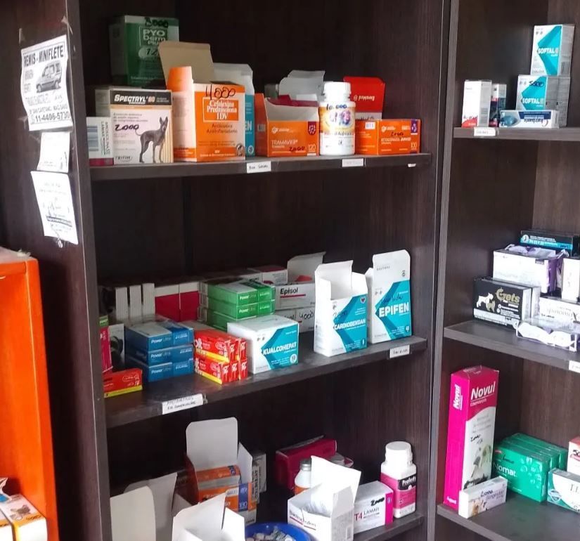 Estanterías repletas de cajas y frascos de medicamentos de diversos tipos dentro de una tienda, la mayoría con envases blancos, rojos y naranjas.