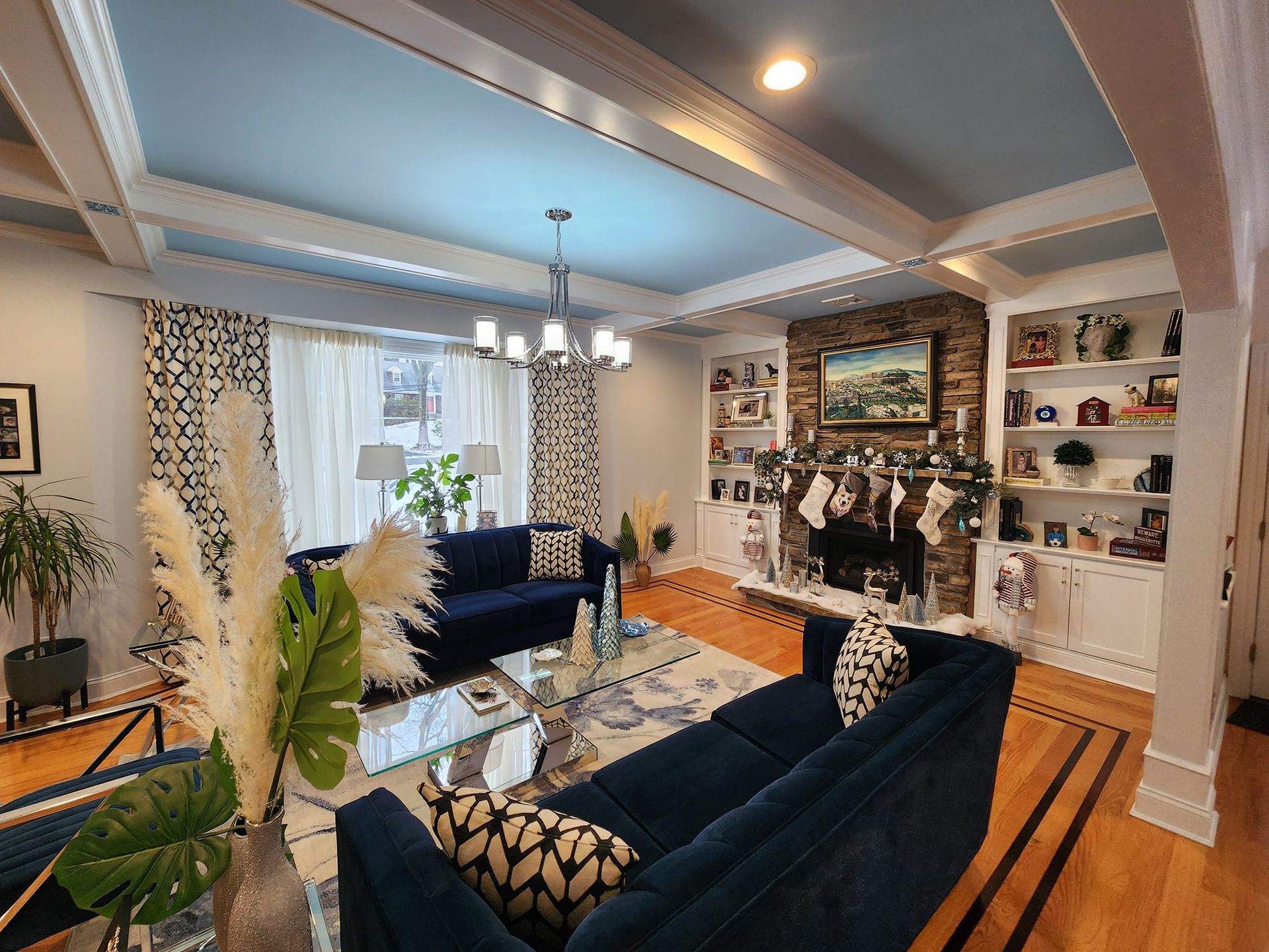 a living room filled with furniture and a fireplace .
