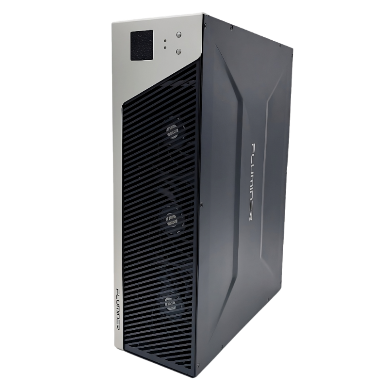 Silver and black computer tower with large vents and a control panel on the top.
