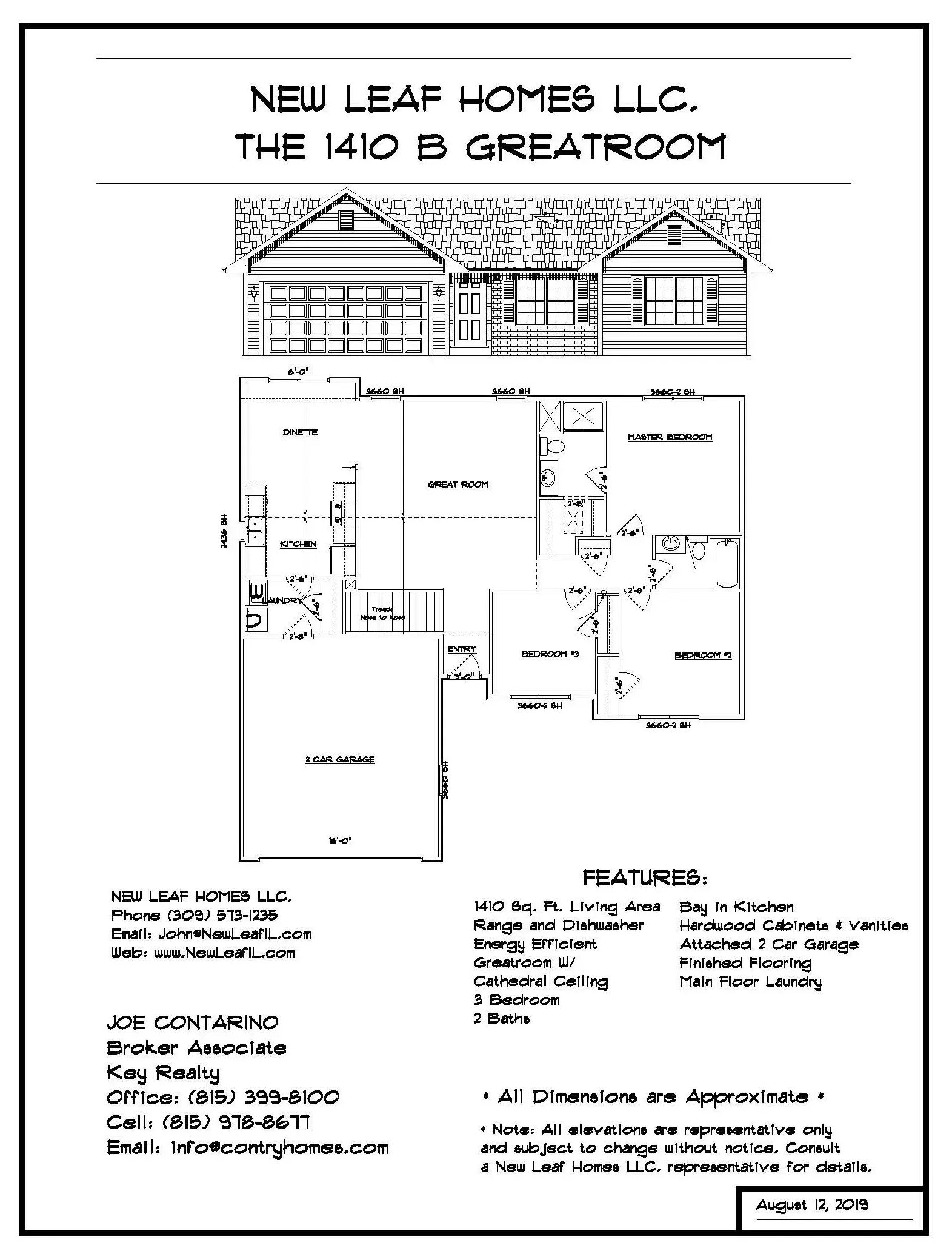 Floor plan for NBL Leaf Homes LLC, the 1415 Greatroom, featuring garage, bedrooms, and living spaces.