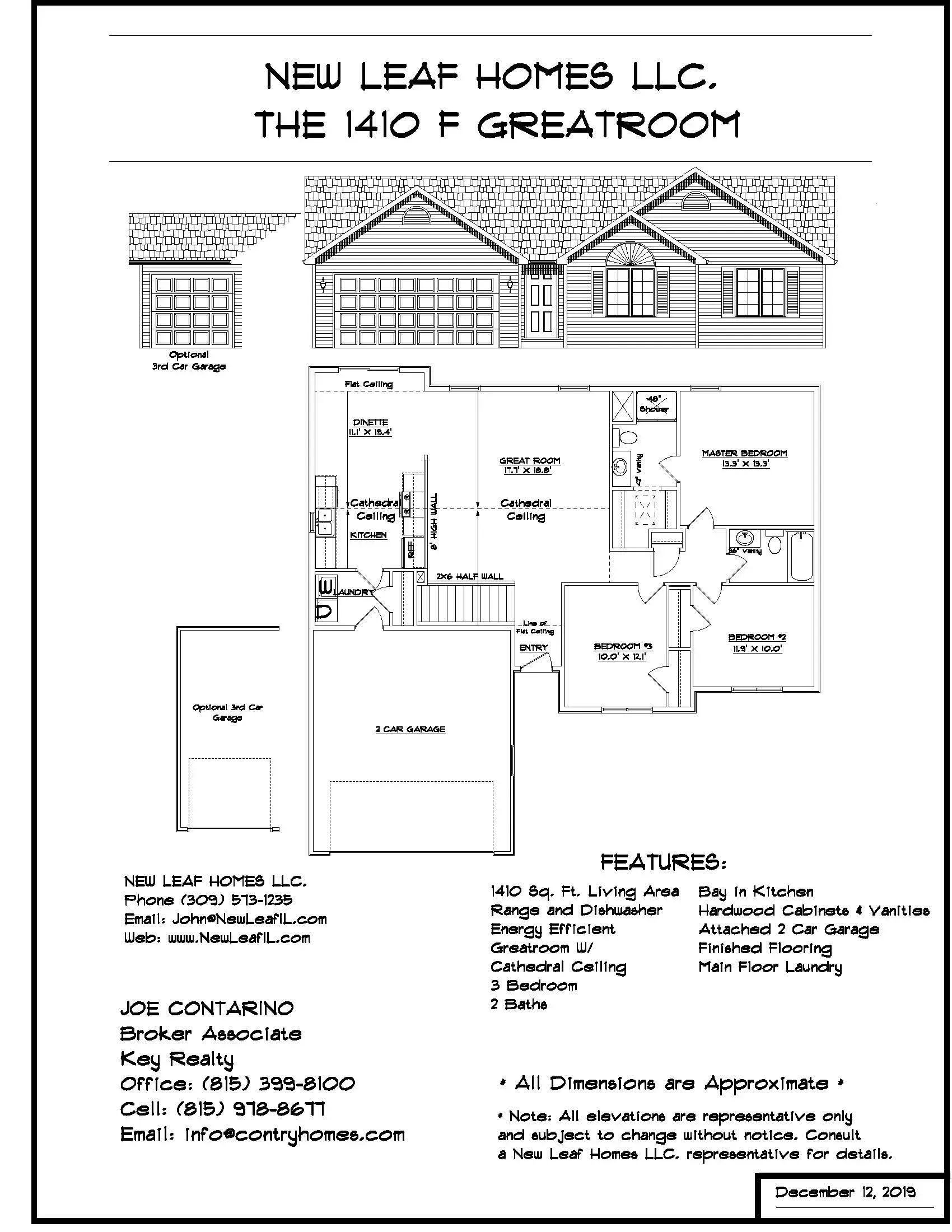 House plan and elevation by Neil Leaf Homes LLC, includes floor plan and exterior rendering.