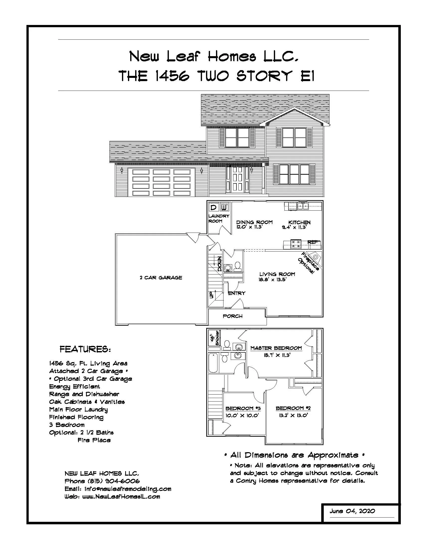 Floor plan for a two-story home, including exterior elevation and layout details.