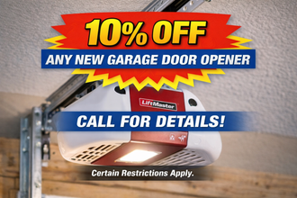 10% off any new garage door opener ad with “Call for details” and restriction note