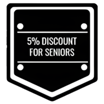 Black and white sign offering a 5% discount for seniors.