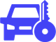 A blue car with a key attached to it