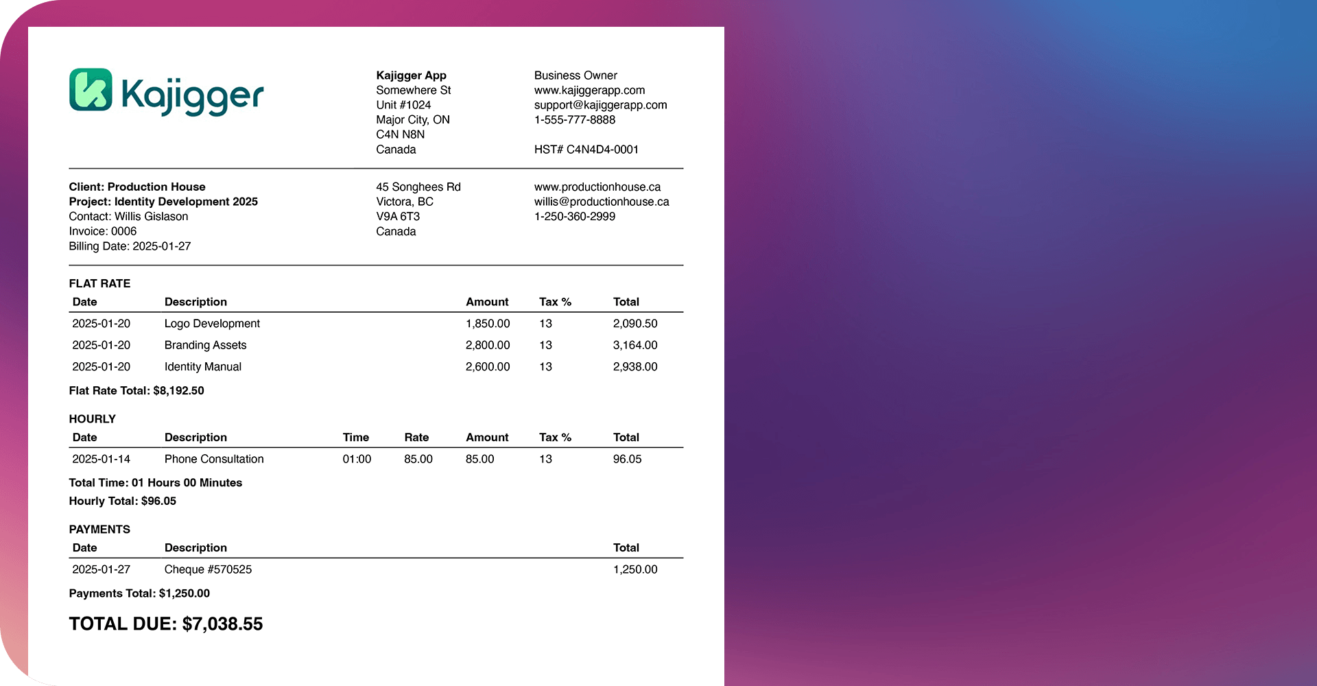 kajigger custom pdf invoices