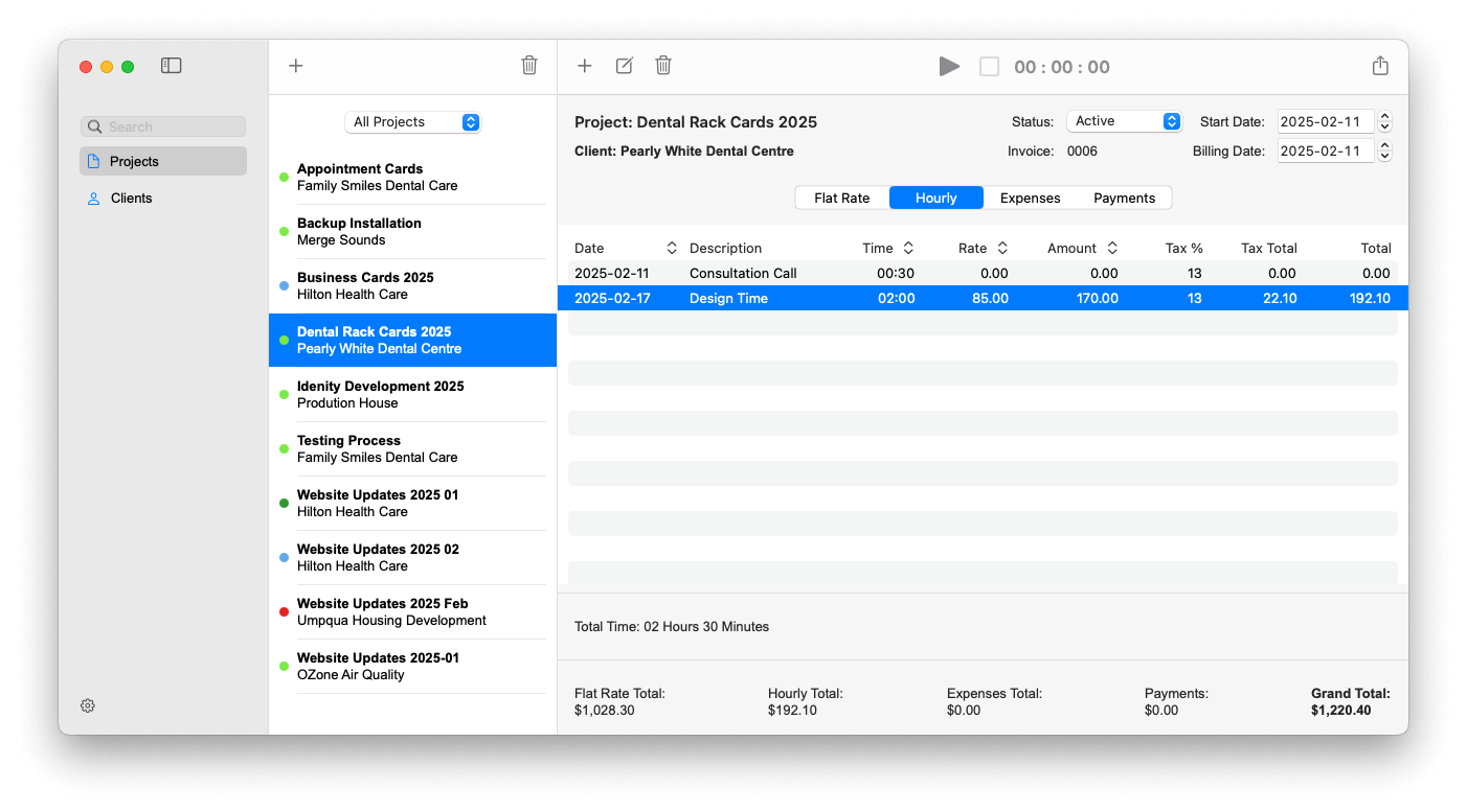project time tracking invoicing app