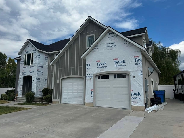 A house is being built with tyvek siding