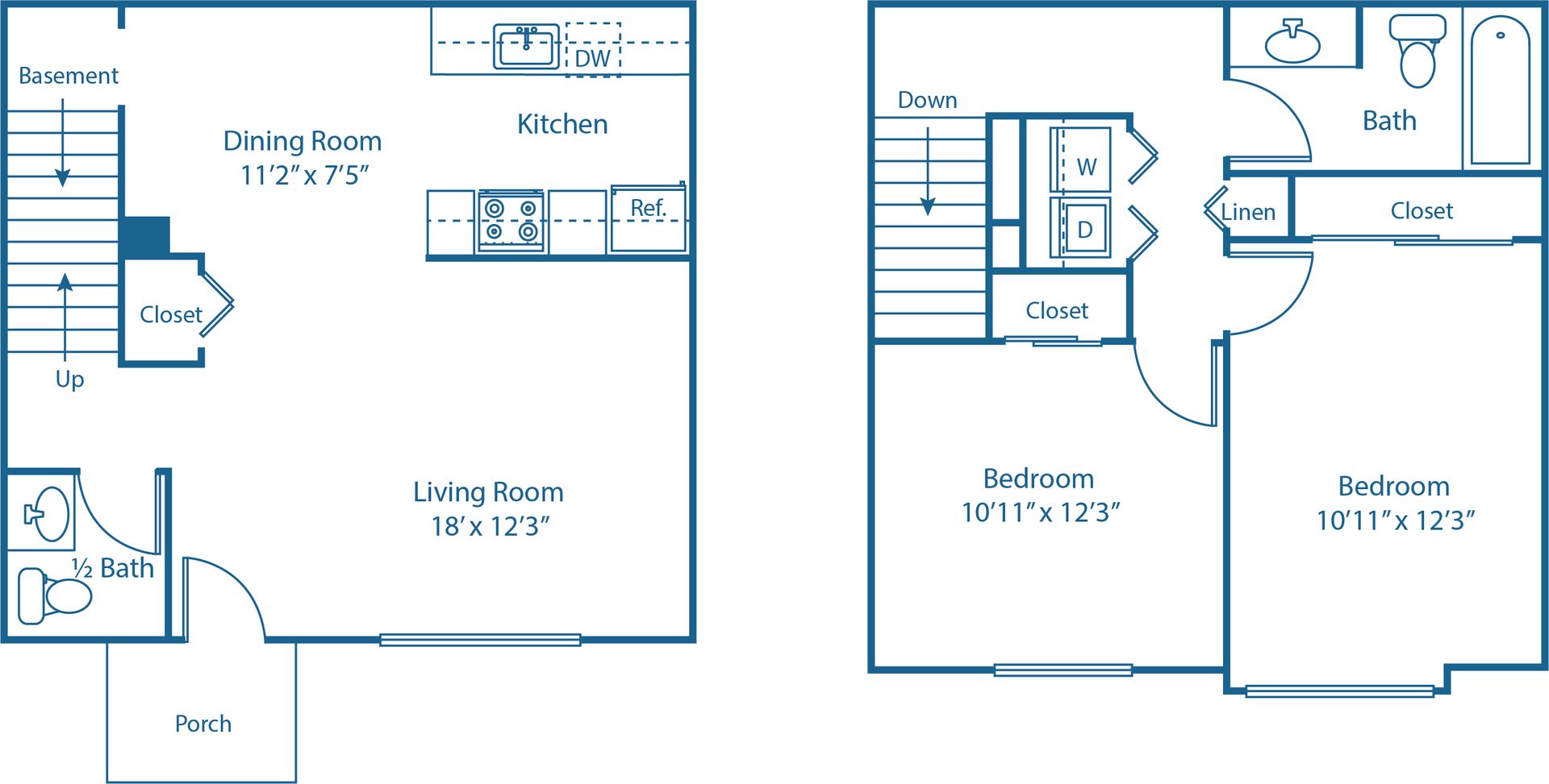 2 BED, 1.5 BATH
950 SQ.FT.