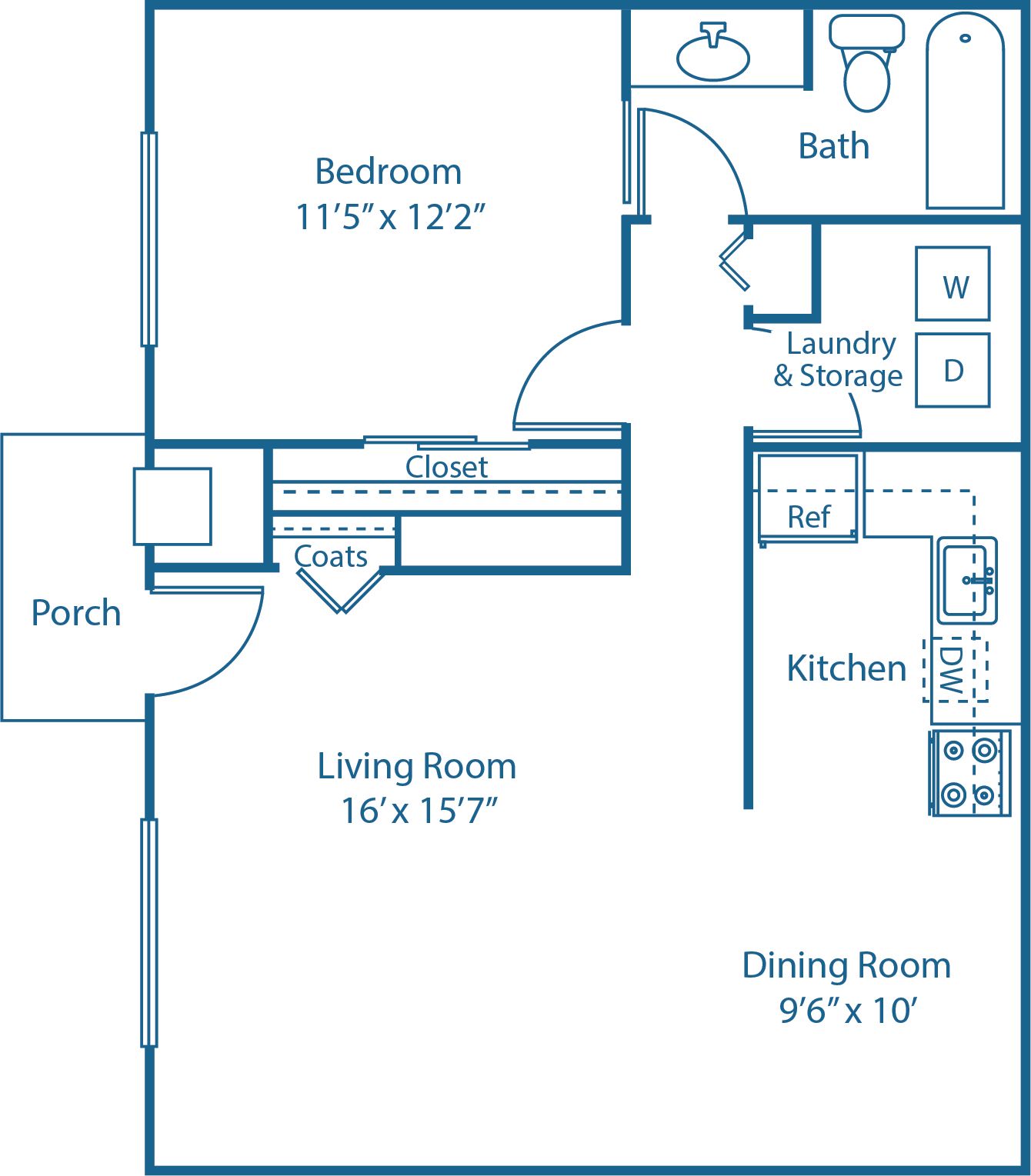 2 BED, 1.5 BATH
960 SQ.FT.