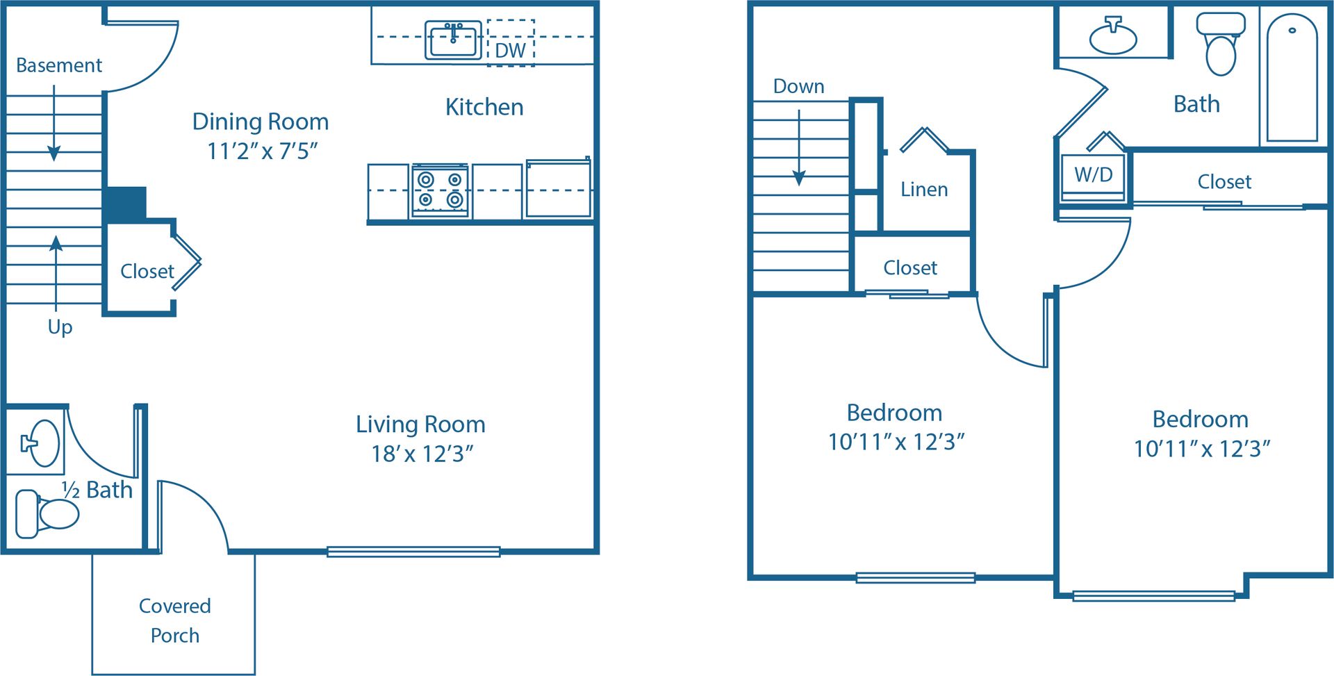 2 BED, 1.5 BATH
960 SQ.FT.