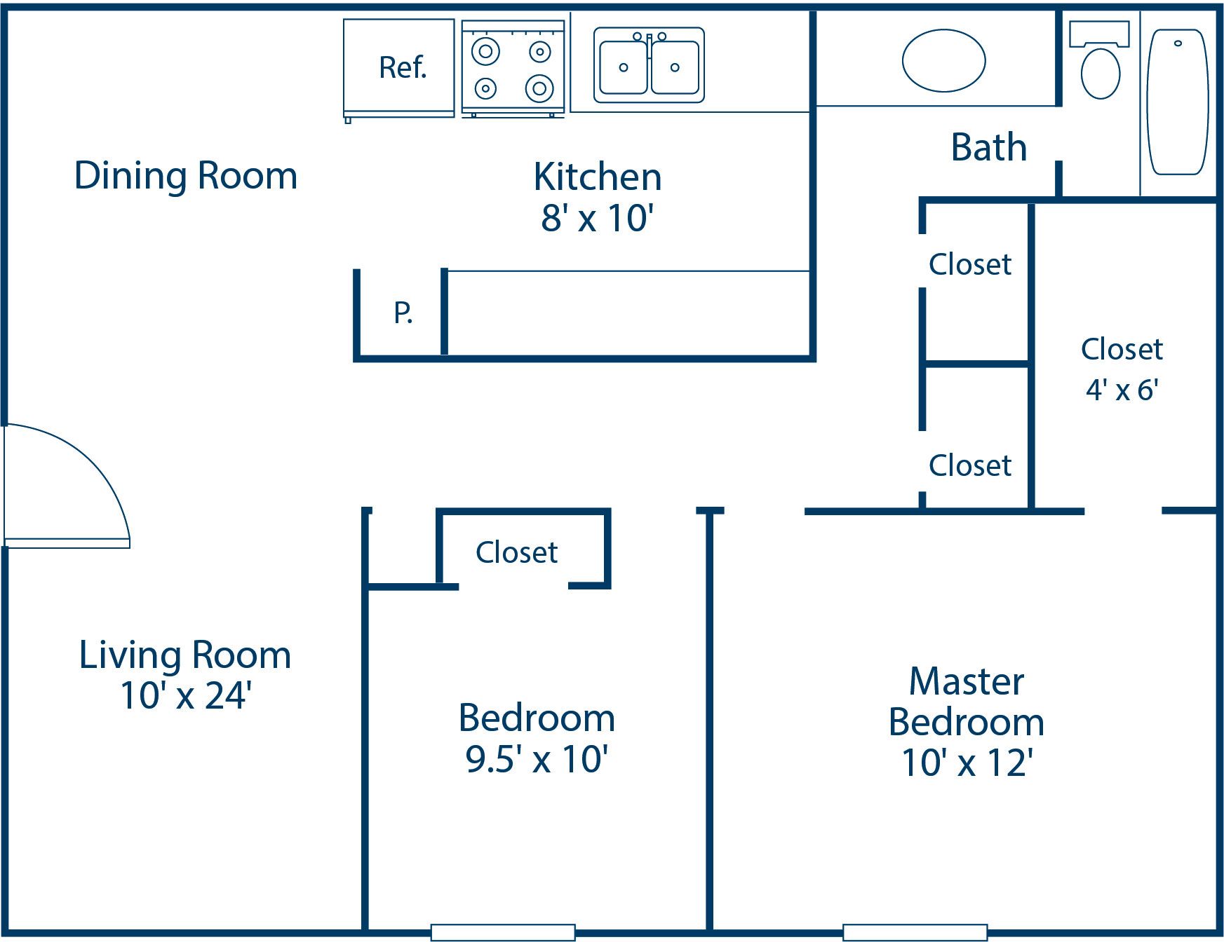 2 BED, 1 BATH
950 SQ.FT.